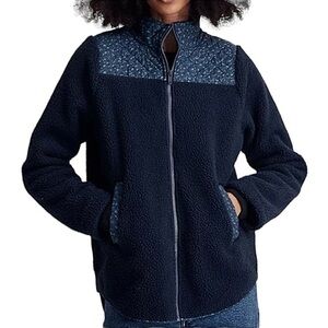 Madewell Blue Sherpa Fleece Floral Quilted Curved Hem Full Zip Jacket Size S